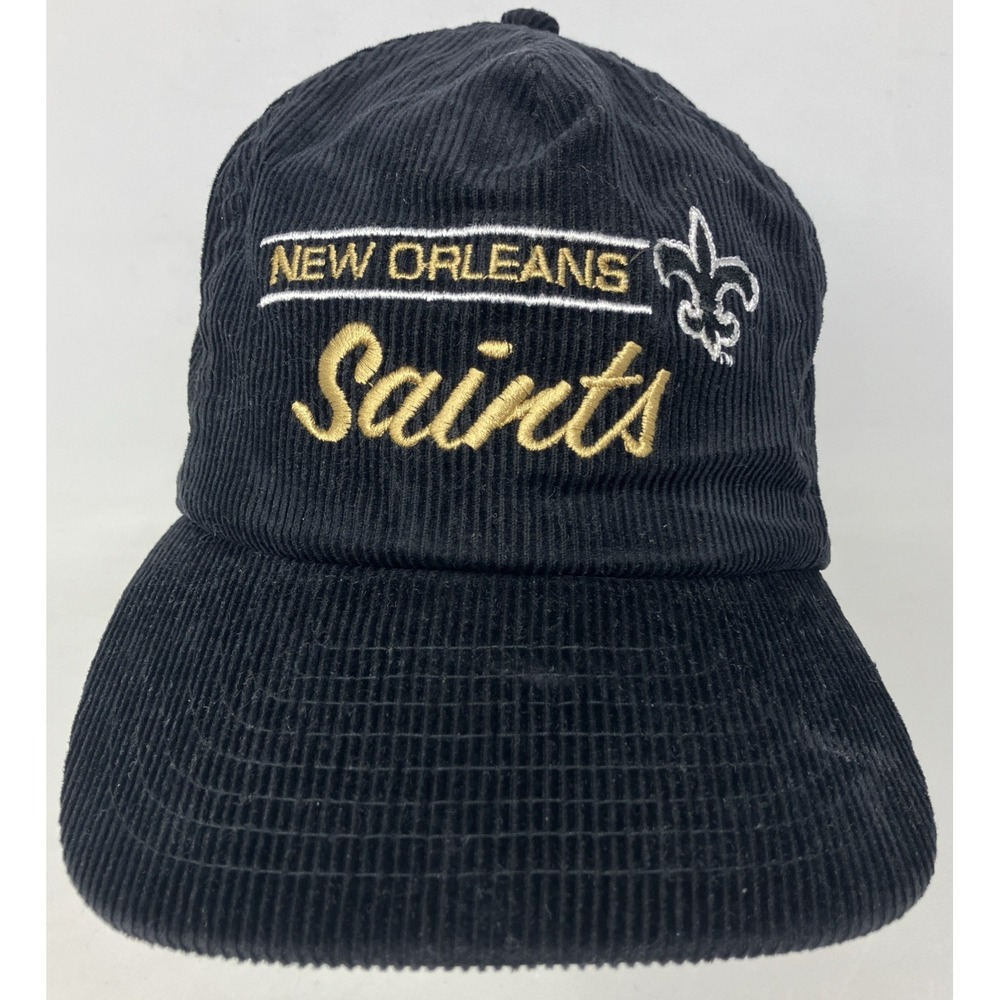Vintage New Orleans Saints Black Corduroy Script Style Snapback Hat Annco 90's